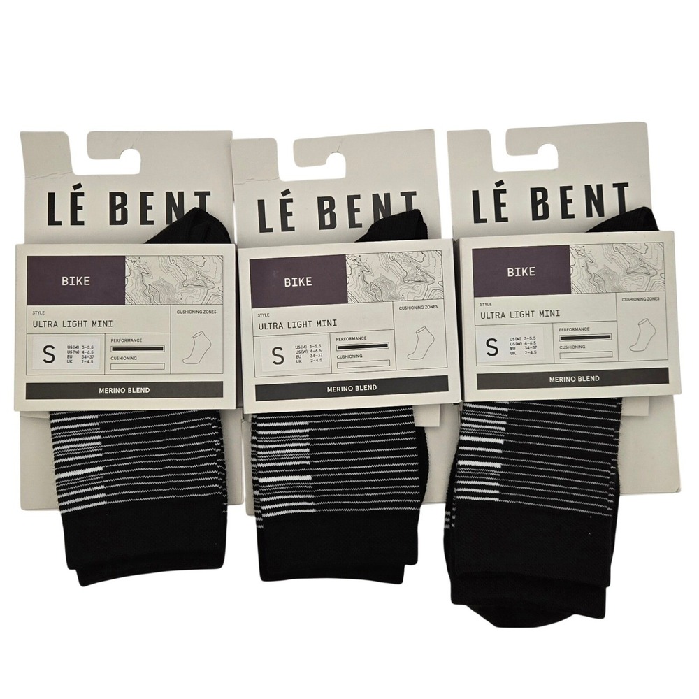 Le Bent SMALL Ultra Light Mini 3-Pack Performance Bike Merino Blend Zero Cusion